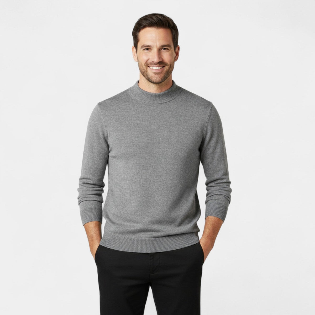 Men's Semi-High Round Collar Sweater – Minimalist and Luxurious Fit
