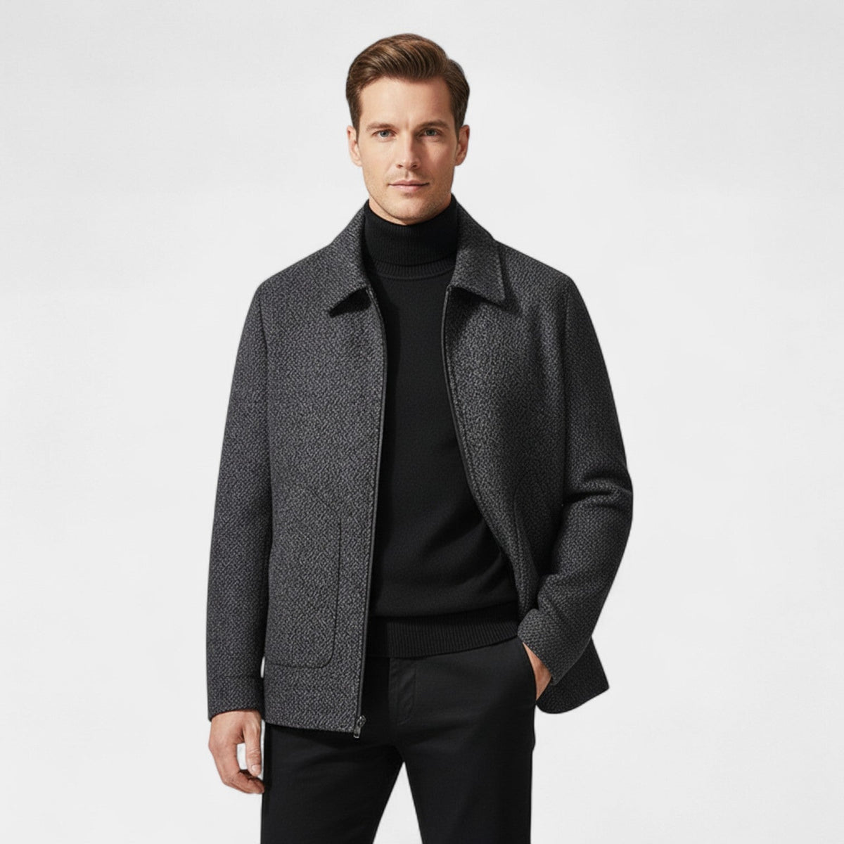 Men's Wool Coat with High Collar – Modern Tailored Elegance