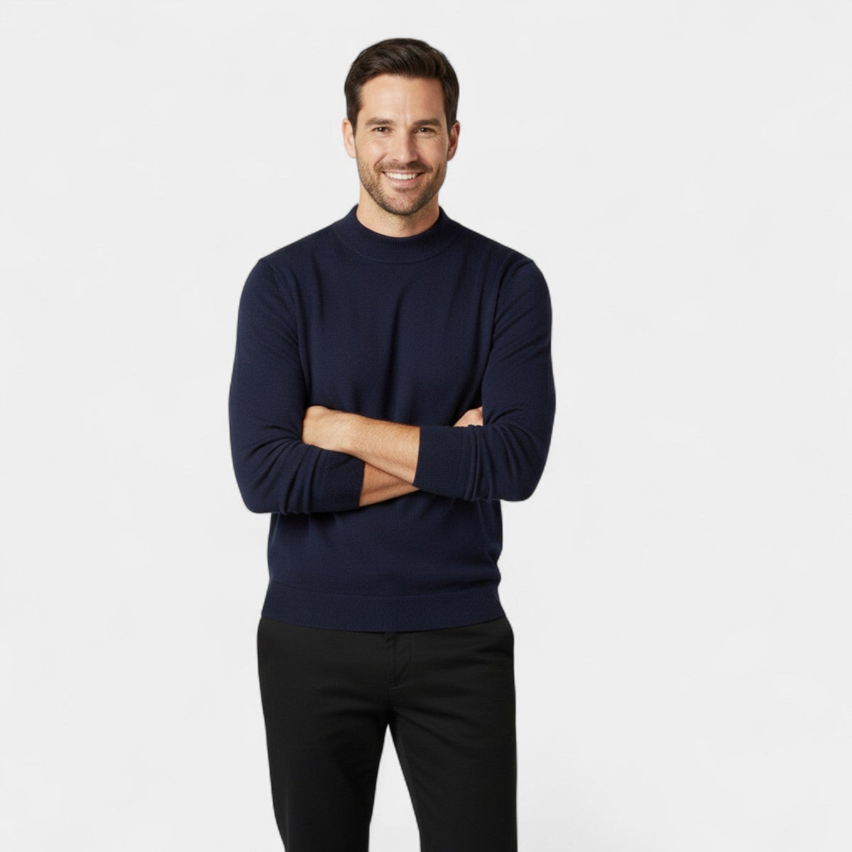 Men's Semi-High Round Collar Sweater – Minimalist and Luxurious Fit