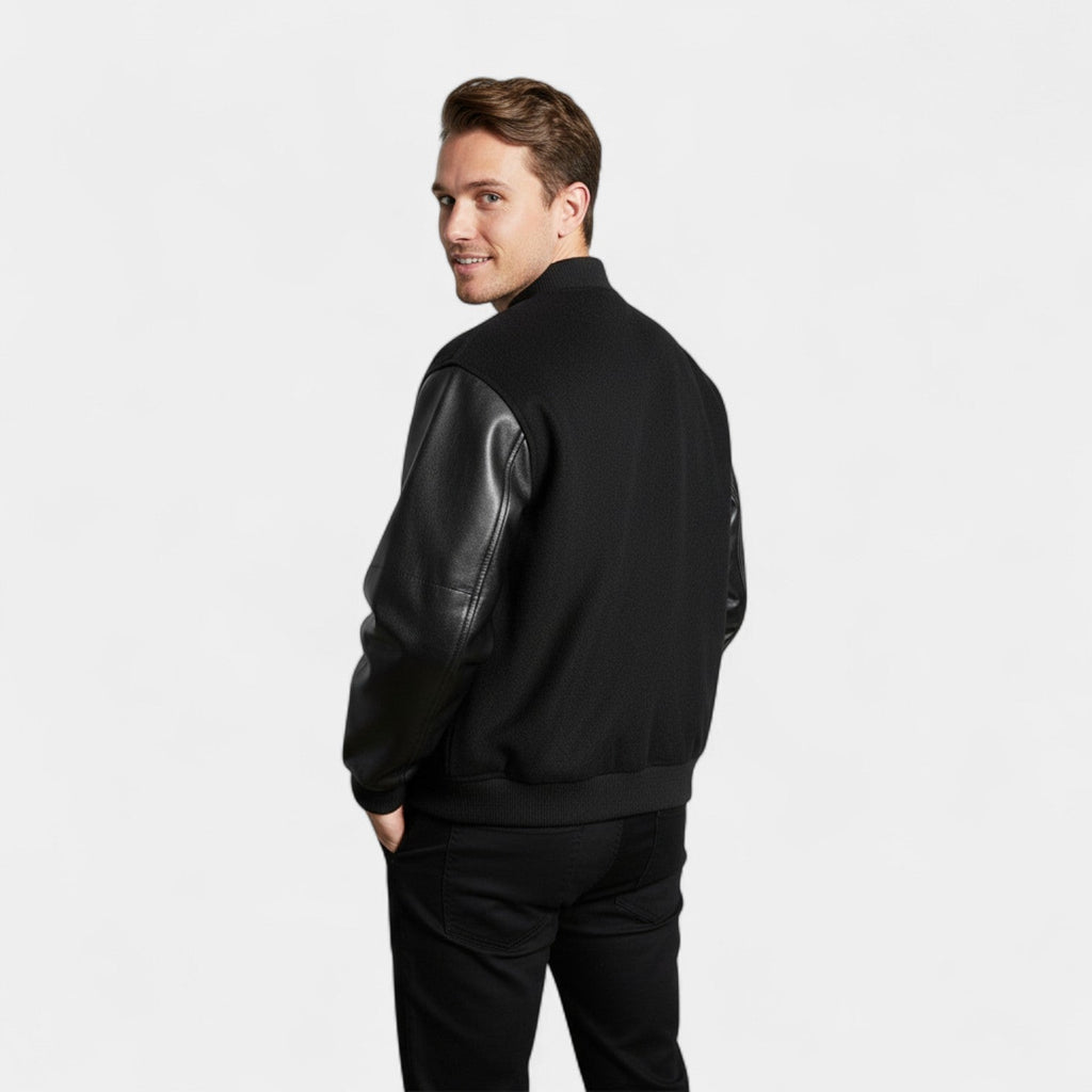 Men's Wool & Leather Bomber Jacket – Refined Elegance