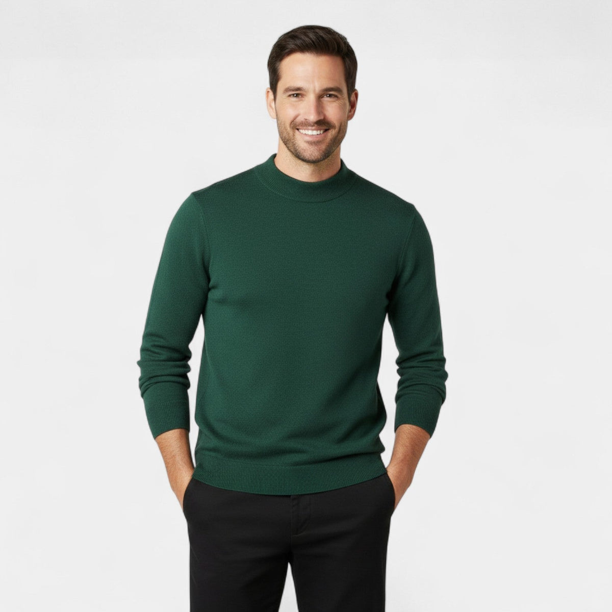 Men's Semi-High Round Collar Sweater – Minimalist and Luxurious Fit