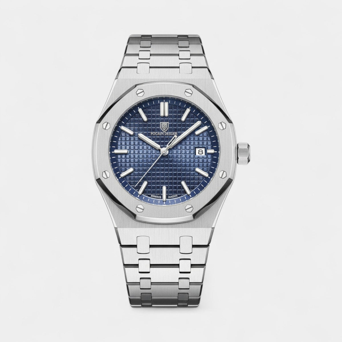 Men's Silver Stainless Steel Watch – Luminous Quartz Waterproof 42 mm