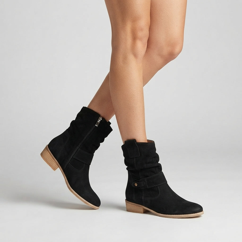 Women's Faux-Suede Ankle Boots – Flexible Line, Block Heel