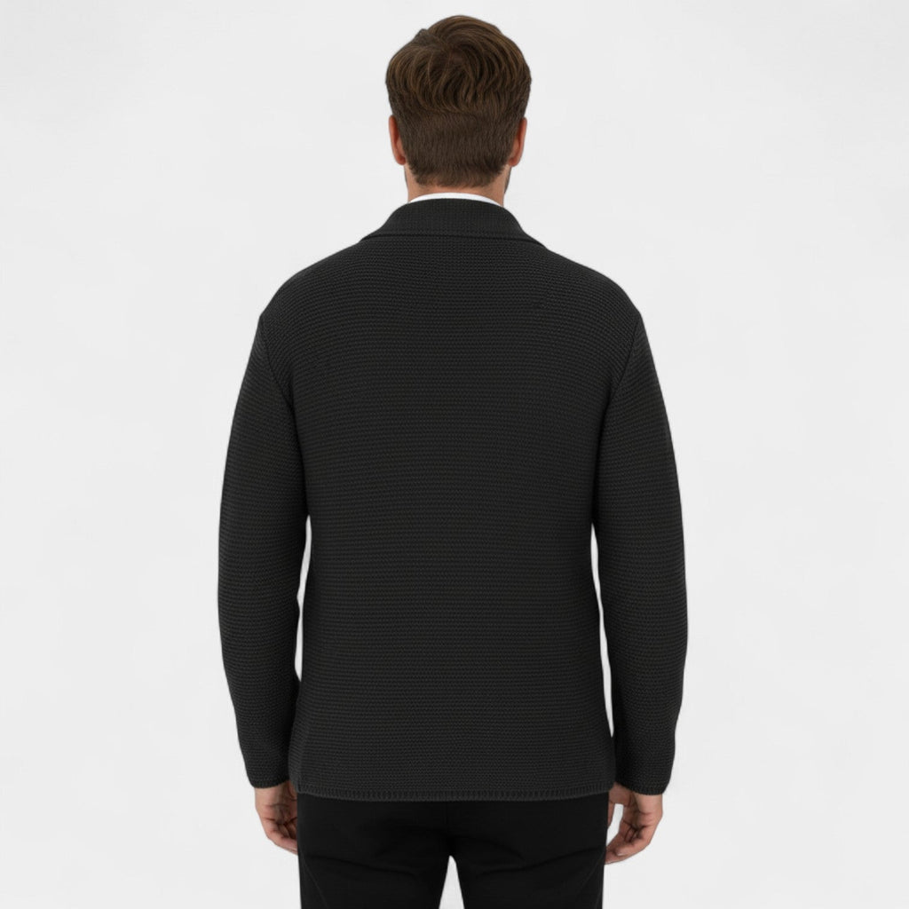 Men's Double-Breasted Knit Cardigan – Tailored Fit with Lapel Collar