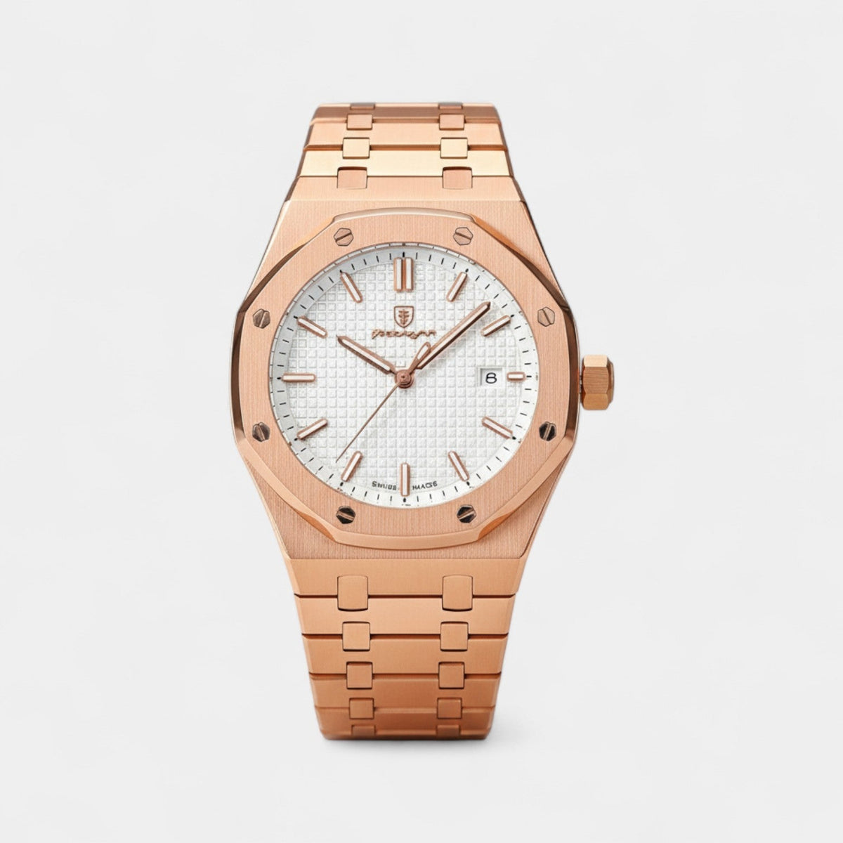 Men's Rose Gold Stainless Steel Watch – Luminous Quartz Waterproof 42 mm
