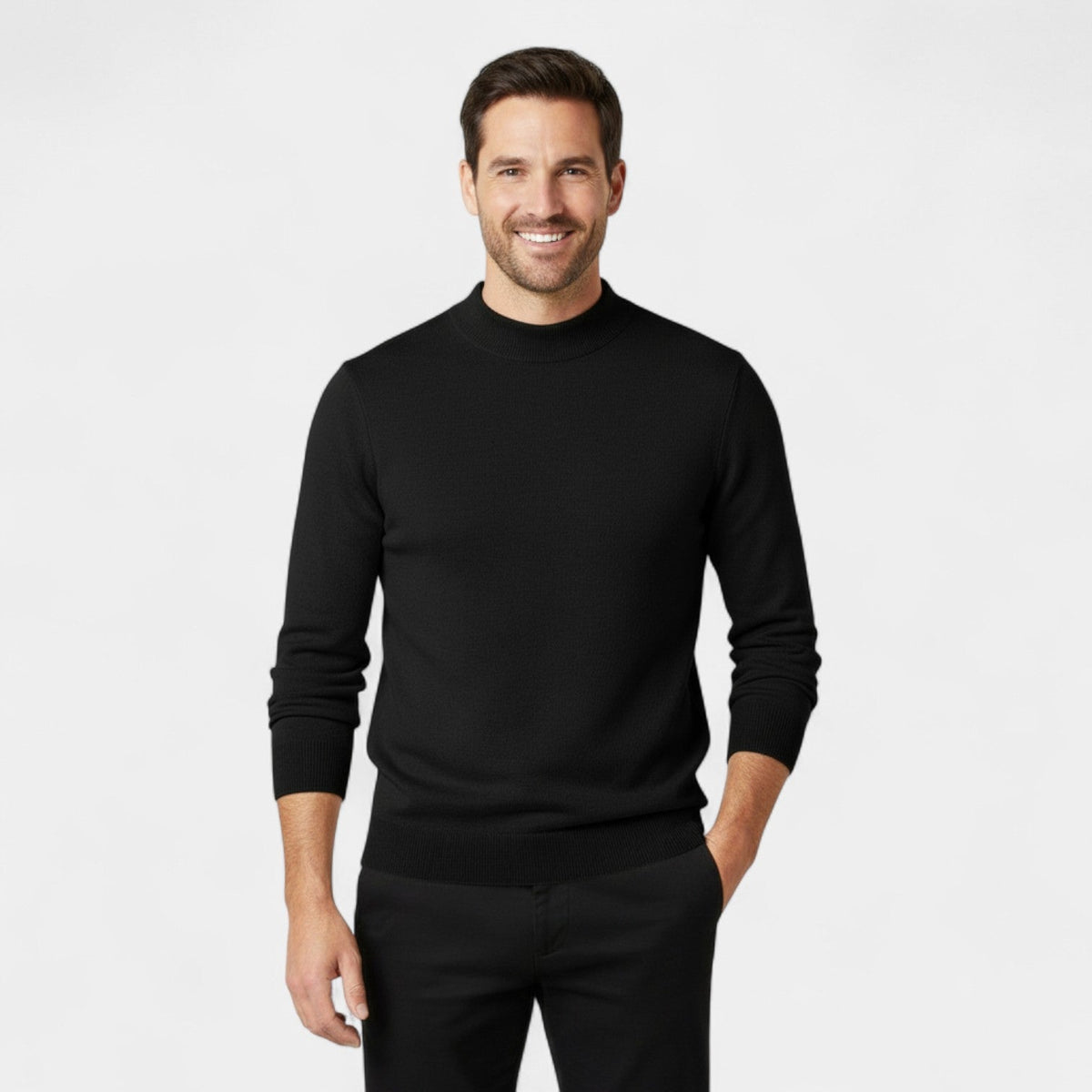 Men's Semi-High Round Collar Sweater – Minimalist and Luxurious Fit