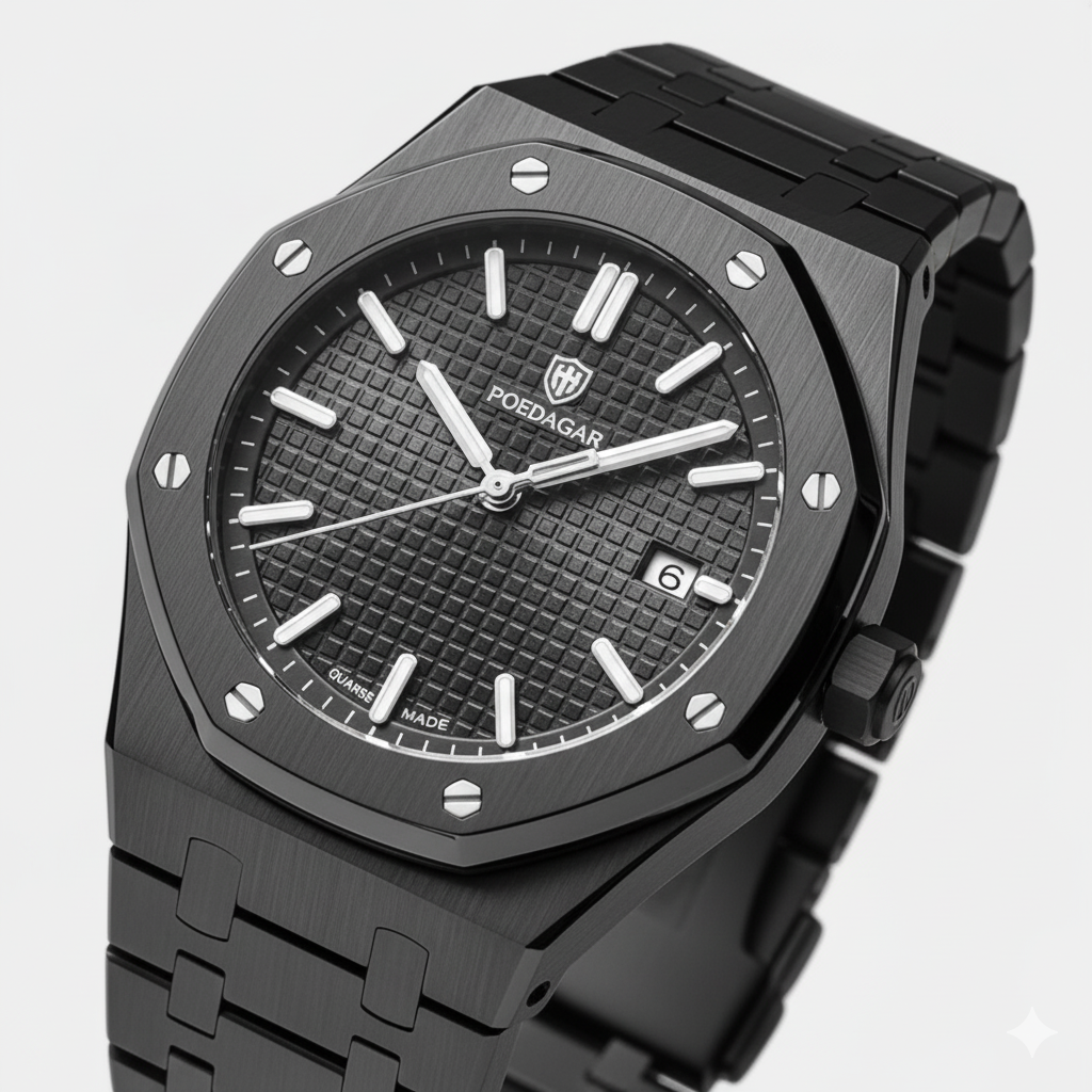 Men's Watch Stainless Steel Black – Luminous and Waterproof Quartz 42 mm