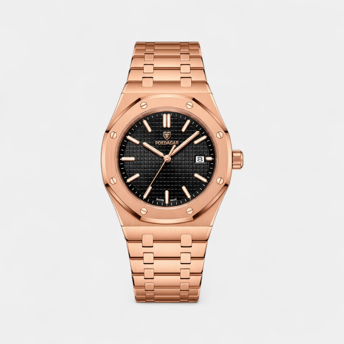 Men's Rose Gold Stainless Steel Watch – Luminous Quartz Waterproof 42 mm
