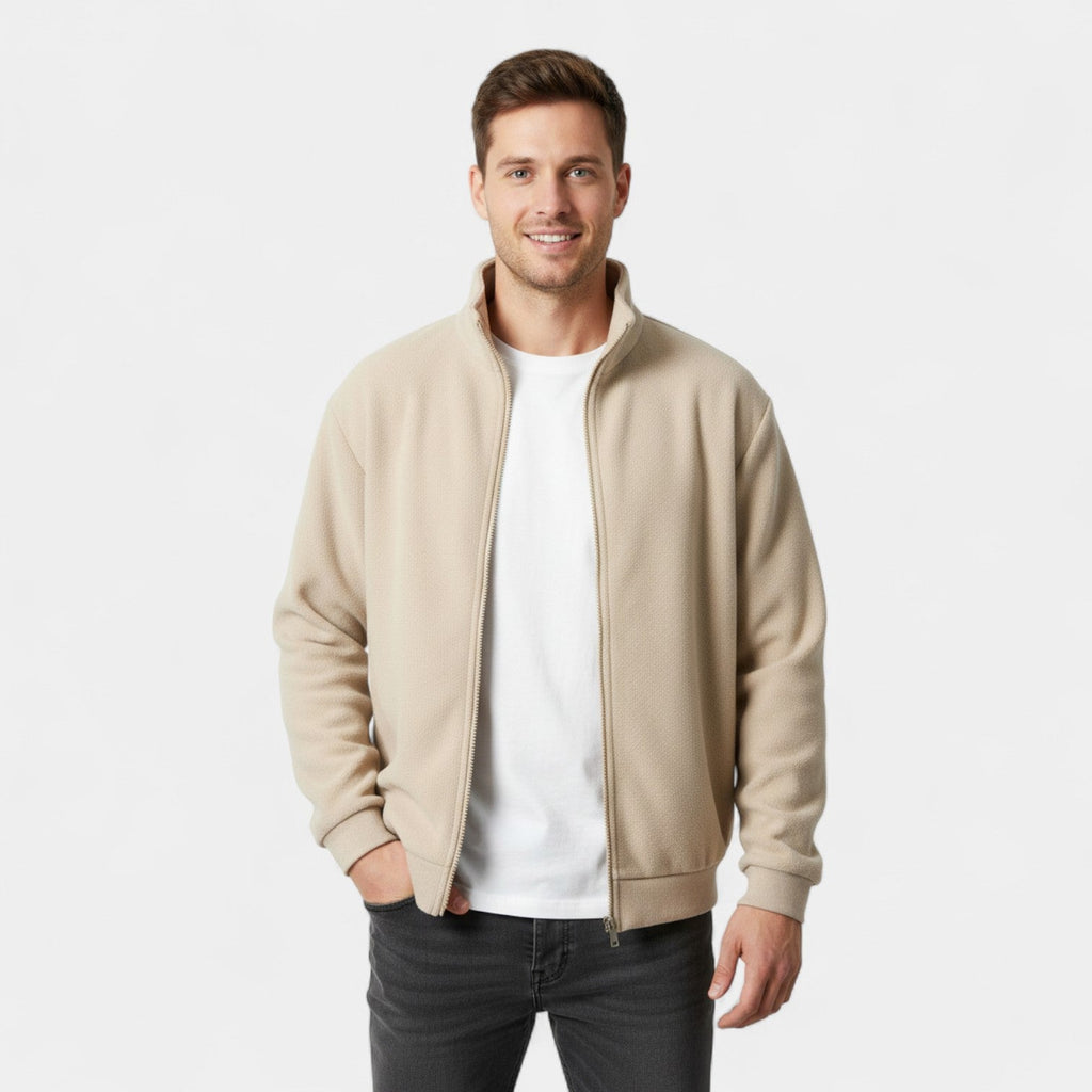 Men's wool zip-up cardigan with stand-up collar – slim, refined, everyday knitwear