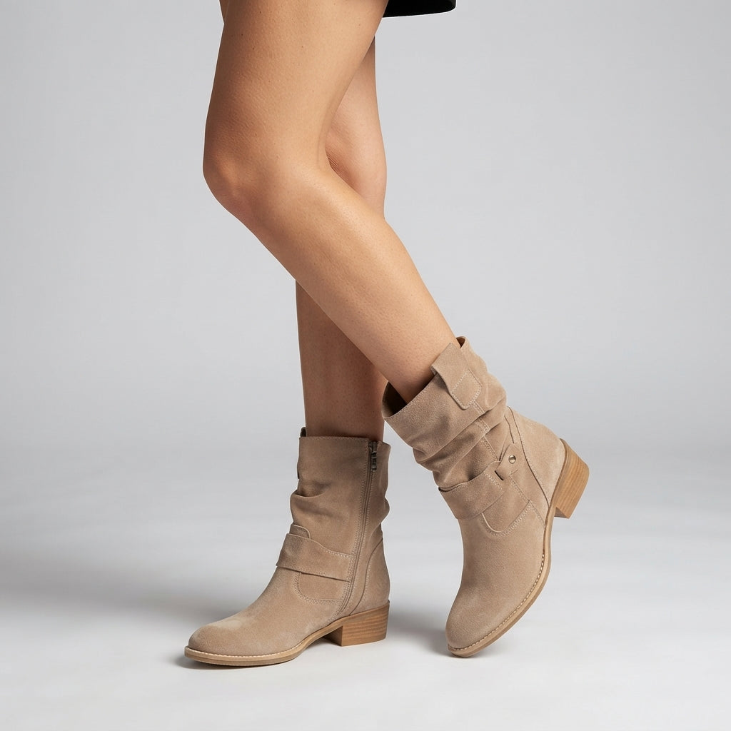 Women's Faux-Suede Ankle Boots – Flexible Line, Block Heel