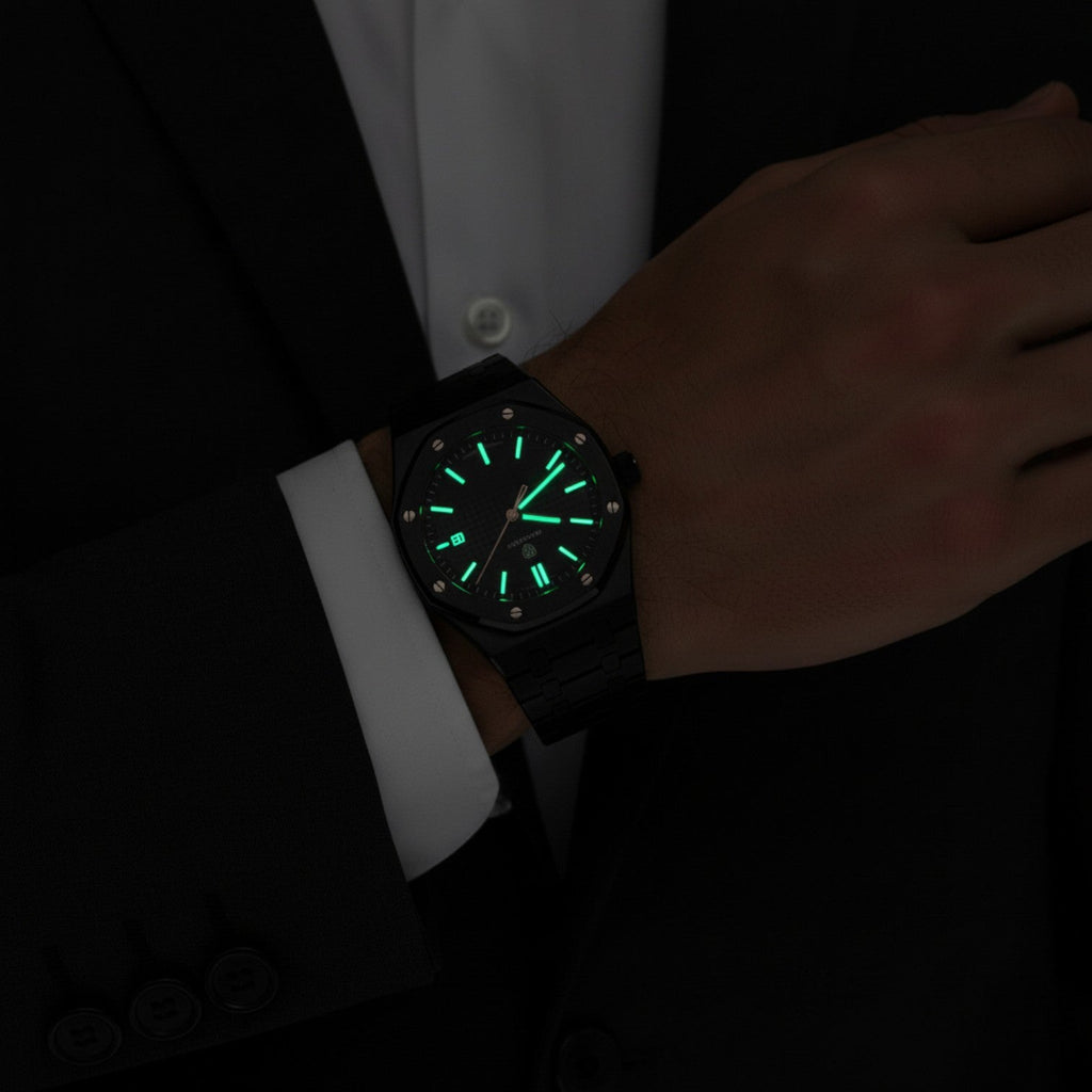 Men's Watch Stainless Steel Black – Luminous and Waterproof Quartz 42 mm