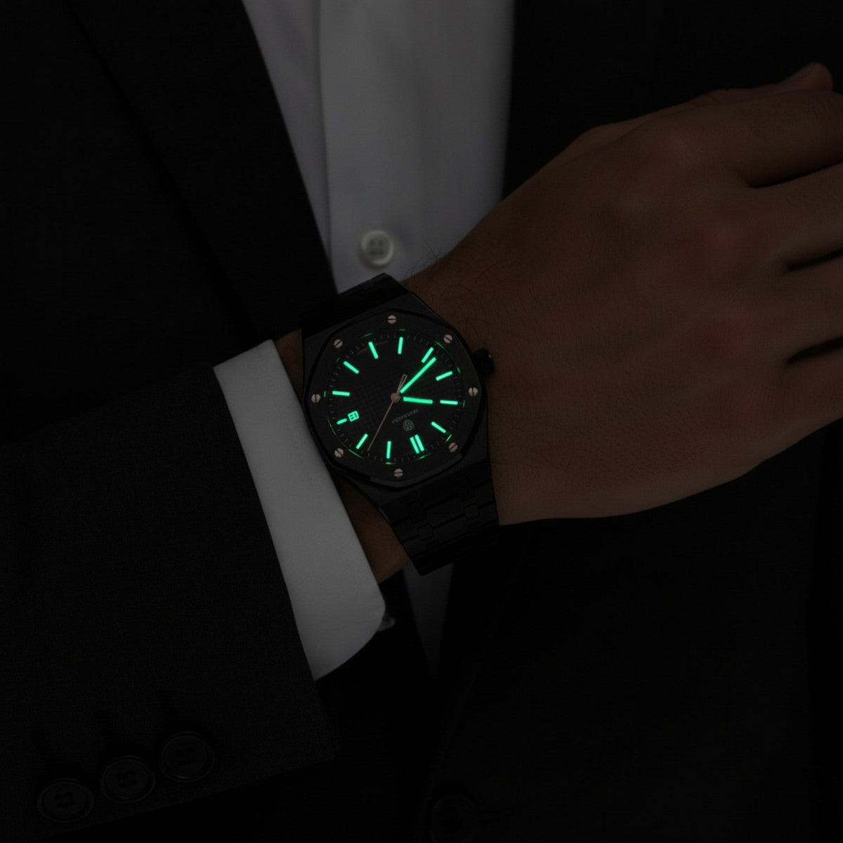Men's Watch Stainless Steel Black – Luminous and Waterproof Quartz 42 mm