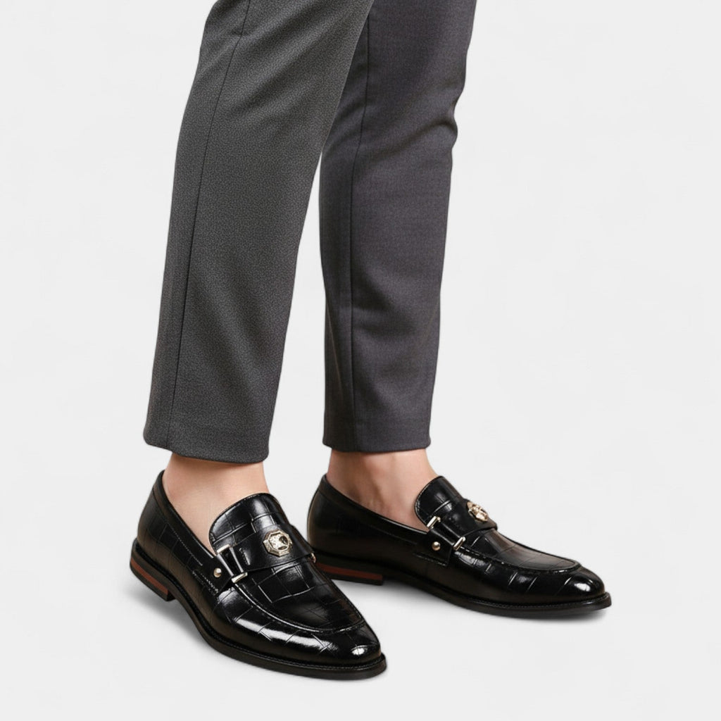 Men's Patterned Leather Loafers – Classic Slip-On Elegance