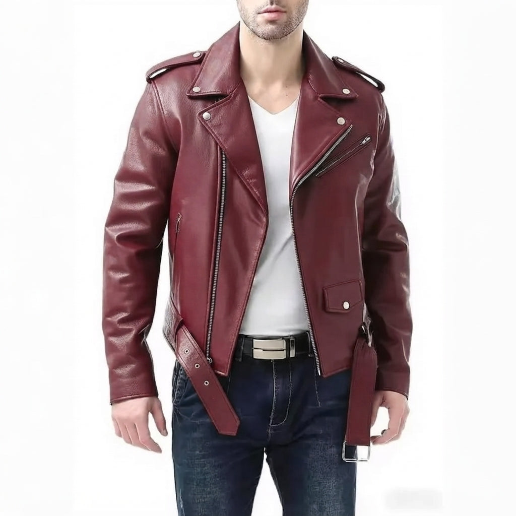 Men's Faux Leather Biker Jacket – Relaxed Fit with 3D Pockets