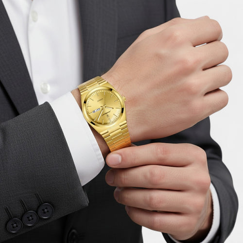 Men's Gold Stainless Steel Watch – Ultra Thin Luminous and Waterproof 41 mm