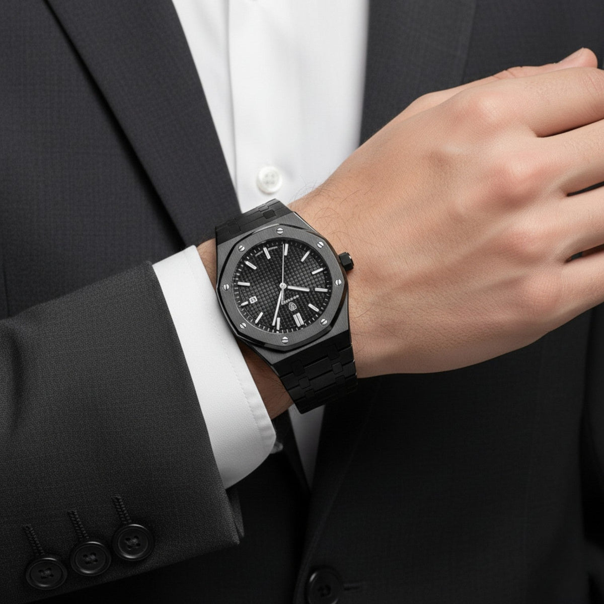 Men's Watch Stainless Steel Black – Luminous and Waterproof Quartz 42 mm