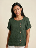 Women’s Casual Linen Blouse – Loose Fit with Asymmetric Buttons
