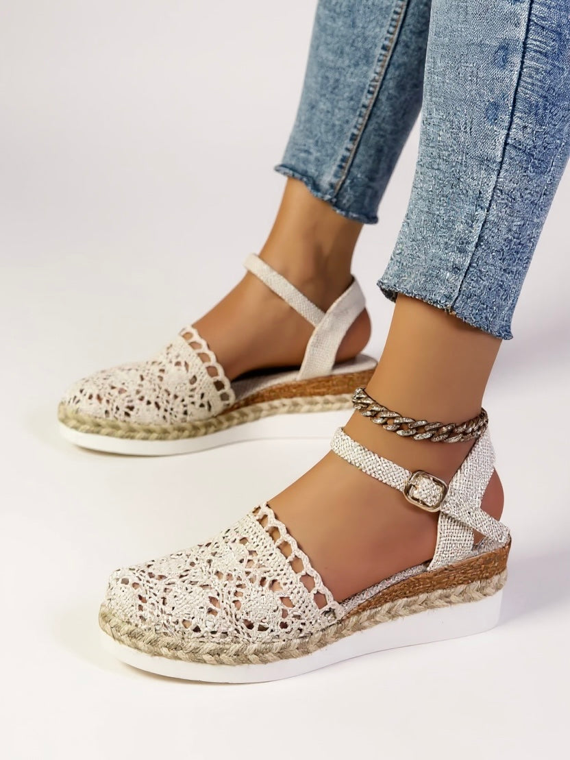 Women's Bohemian Wedge Espadrille Sandals – Ankle Buckle Strap Round Toe