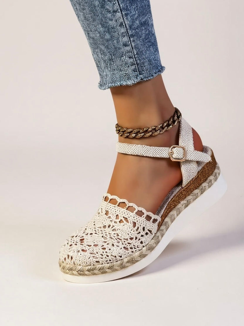 Women's Bohemian Wedge Espadrille Sandals – Ankle Buckle Strap Round Toe