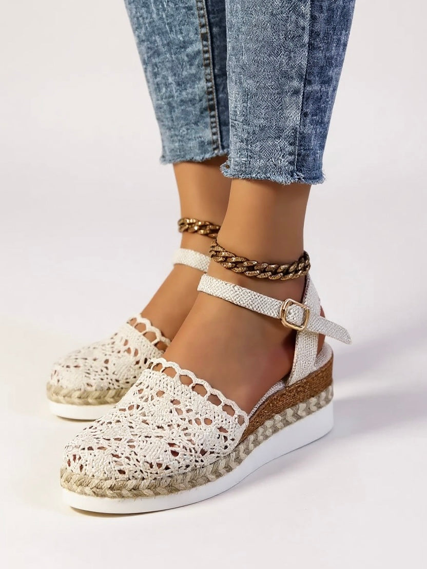 Women's Bohemian Wedge Espadrille Sandals – Ankle Buckle Strap Round Toe