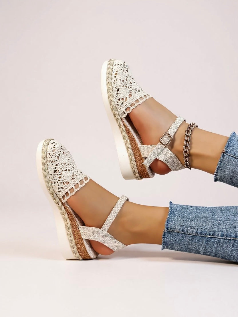 Women's Bohemian Wedge Espadrille Sandals – Ankle Buckle Strap Round Toe