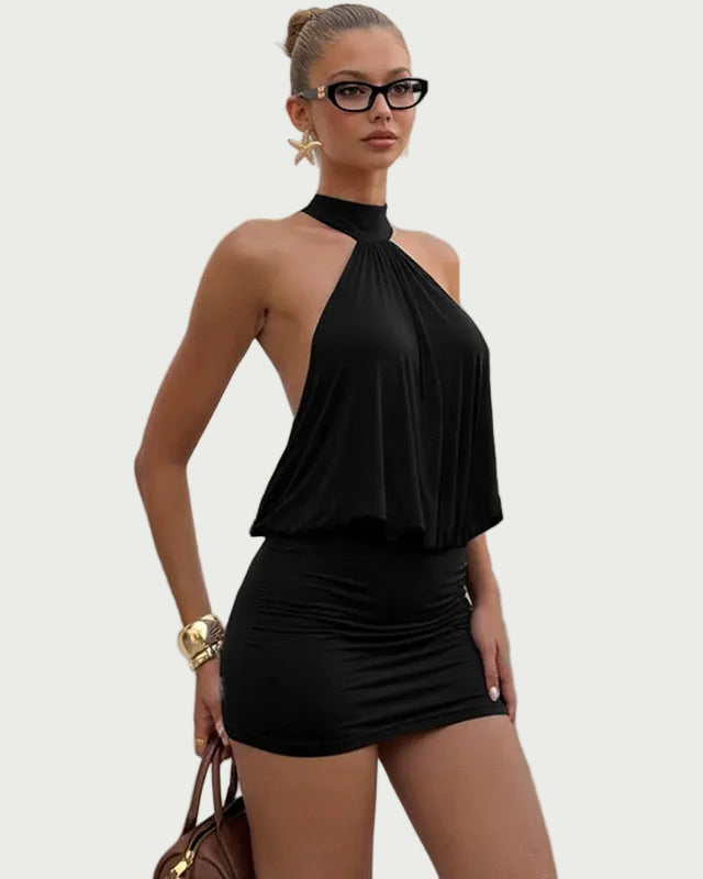 Women's Mini Backless Dress – Halter Neck, Bodycon Fit