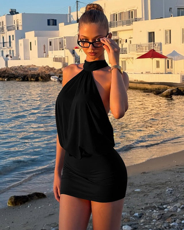Women's Mini Backless Dress – Halter Neck, Bodycon Fit