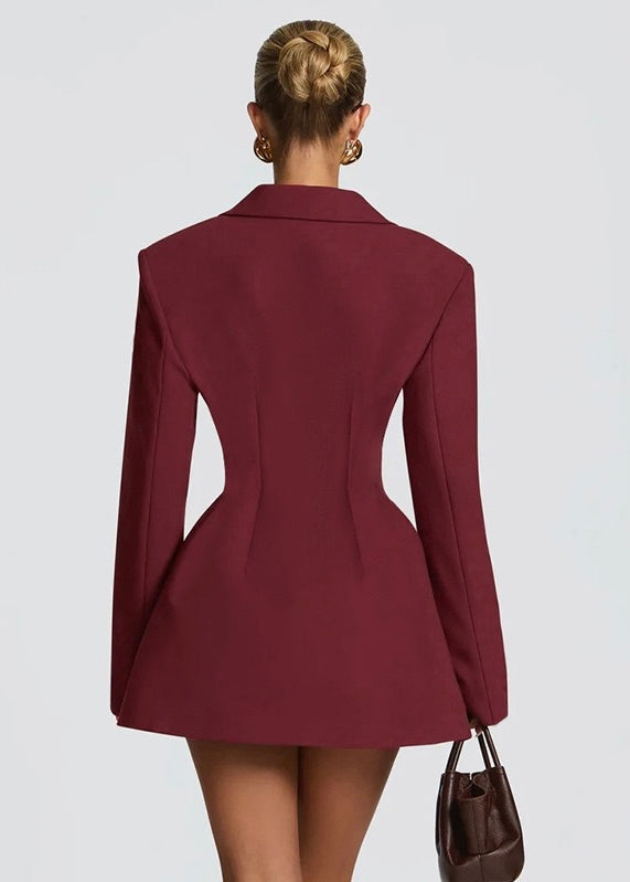 Women's Mini Blazer Dress – Deep V-Neck and Structured Shoulders