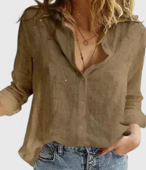 Women’s Long-Sleeve Linen Shirt – Relaxed Button-Down Fit