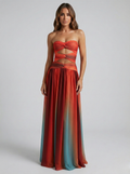 Long Women's Dress with Cut-Out Bustier – Flowing A-Line Silhouette