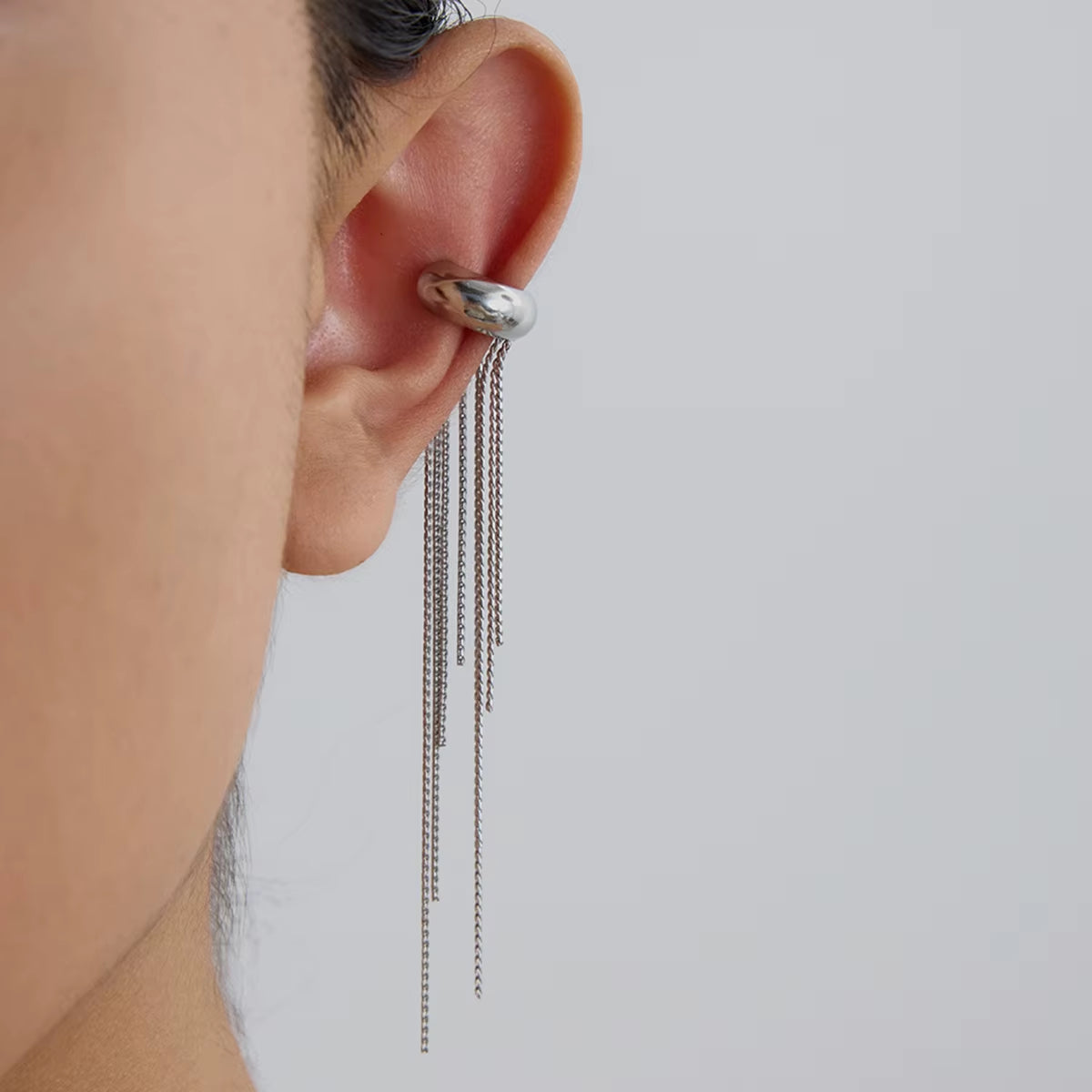 Women's stainless steel tassel ear cuff – Long statement drop