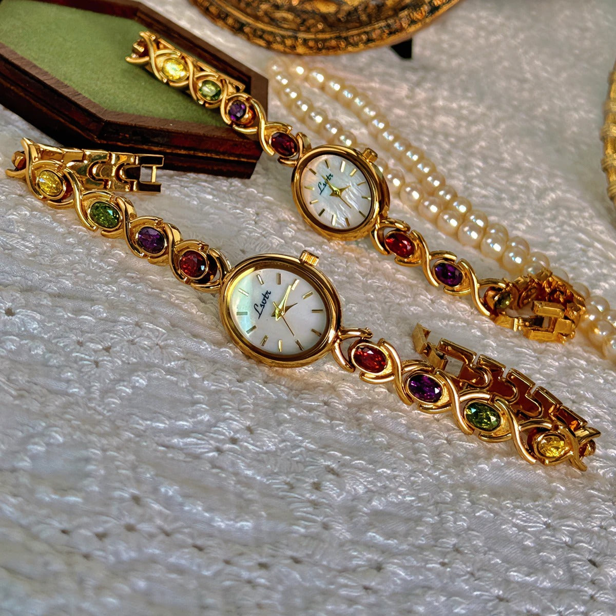 Women's Bracelet Watch – Oval Dial and Gemstone Details