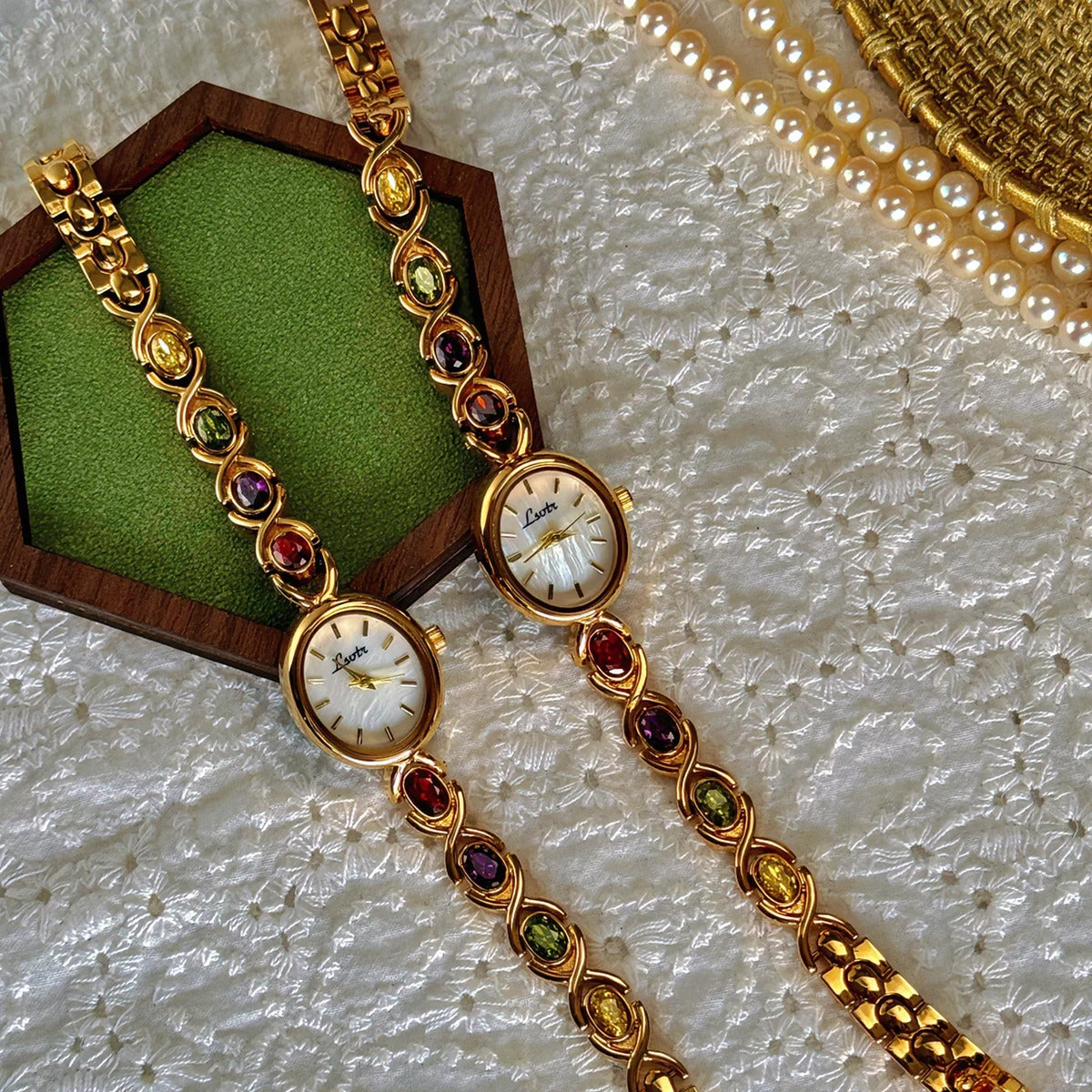 Women's Bracelet Watch – Oval Dial and Gemstone Details