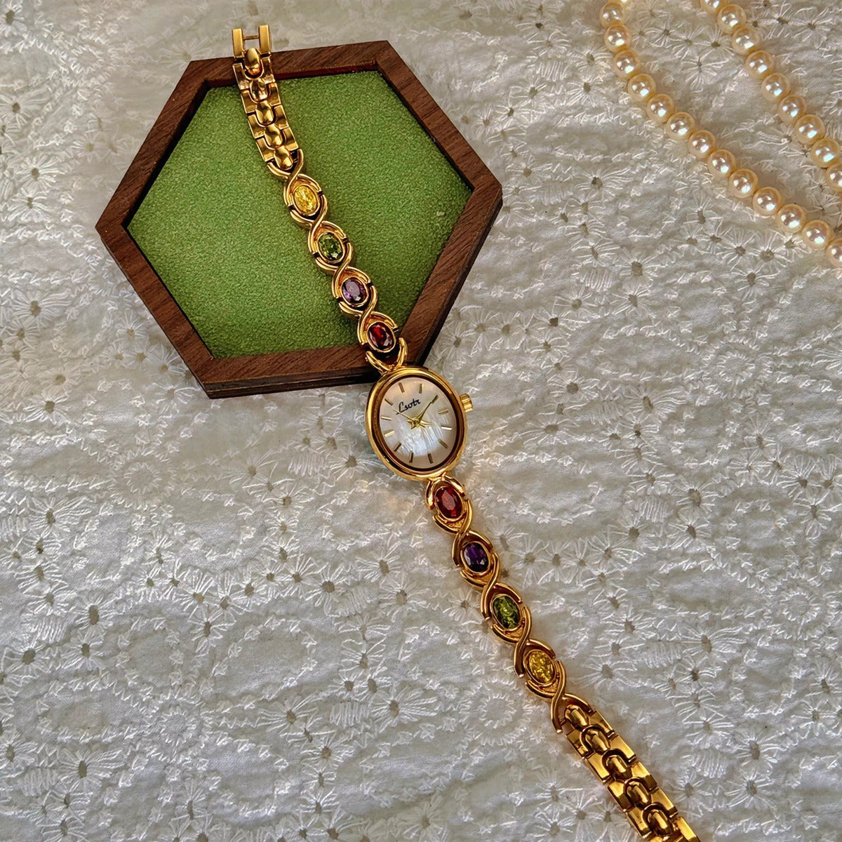 Women's Bracelet Watch – Oval Dial and Gemstone Details