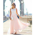 Women's Long Lace and Mesh Dress – Fitted Waist and Elegant Cut