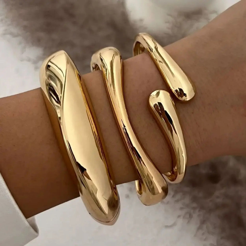 Women's Sculptural Bangle Bracelet – Hinged Cuff with Secure Clasp