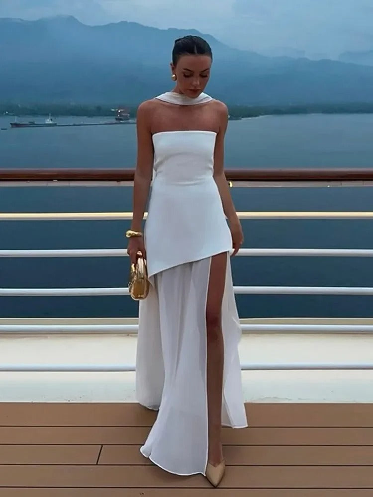 Long Split Dress for Women – Flowing Bustier Silhouette