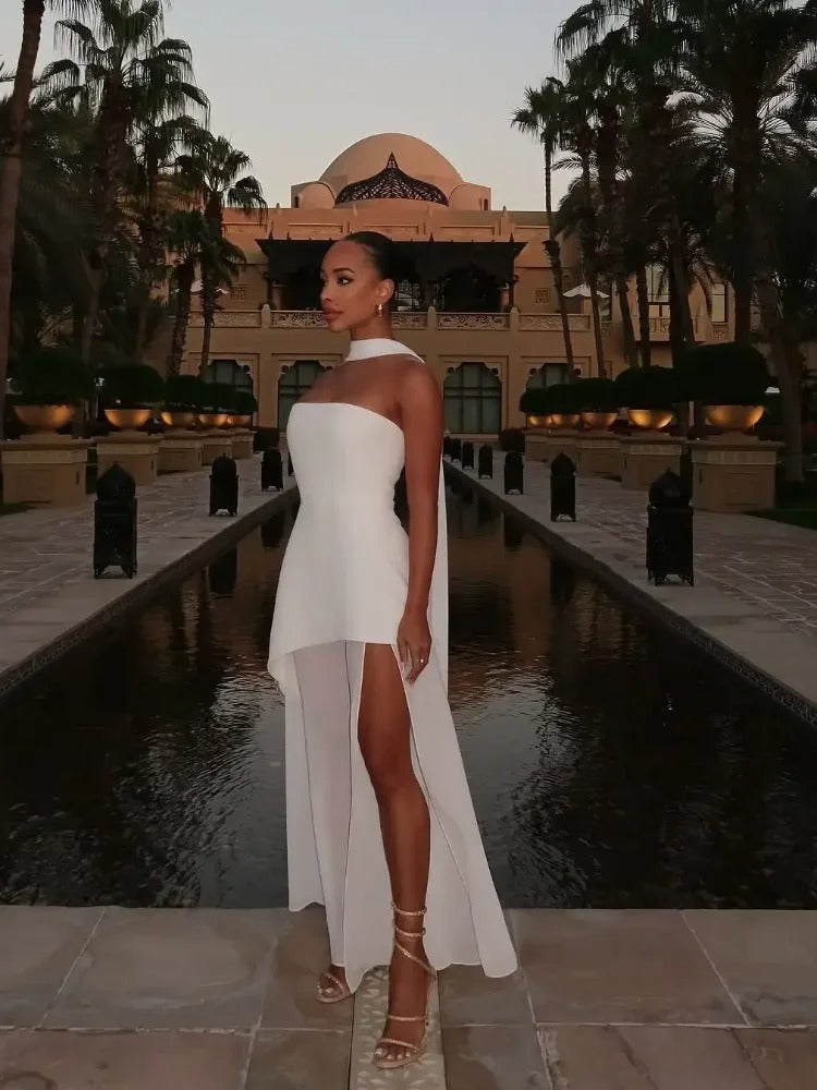 Long Split Dress for Women – Flowing Bustier Silhouette