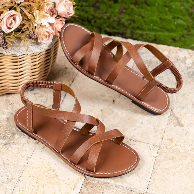 Flat Women's Sandals – Roman Style Crossed with Elastic Closure