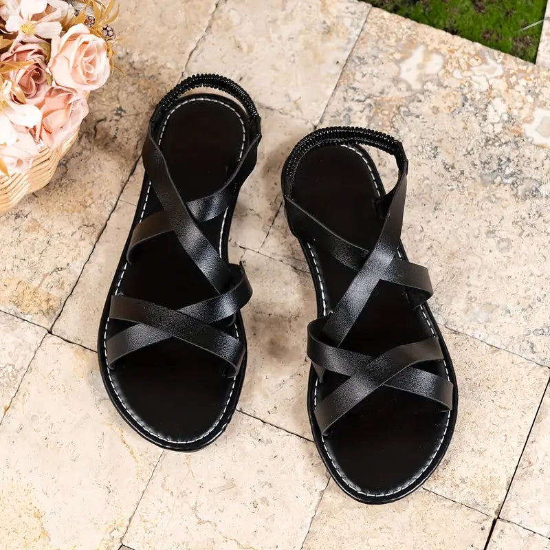Flat Women's Sandals – Roman Style Crossed with Elastic Closure