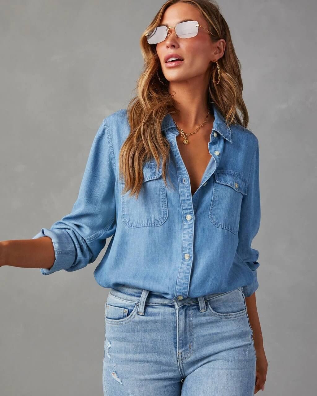 Women's Oversized Denim Shirt – Relaxed Cotton Fit