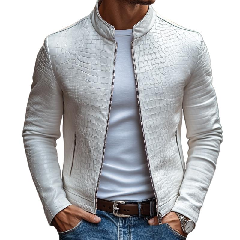 Men's Stand-Collar Faux Leather Jacket – Zip Closure, Tailored Fit