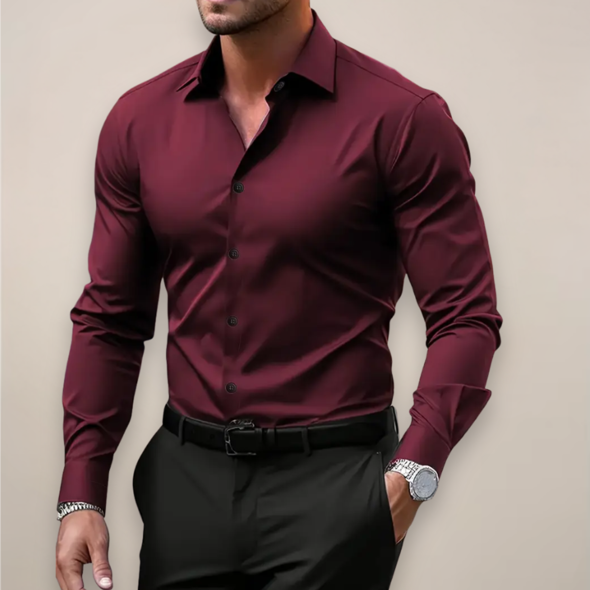 Men's Stretch Button-Up Shirt – Fitted Long Sleeves