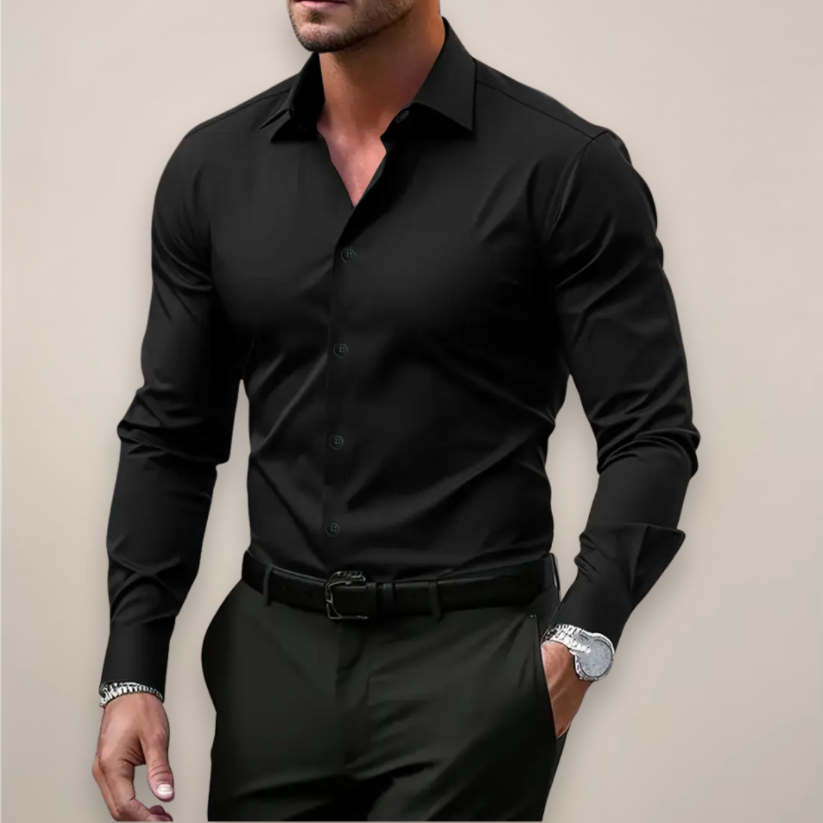 Men's Stretch Button-Up Shirt – Fitted Long Sleeves