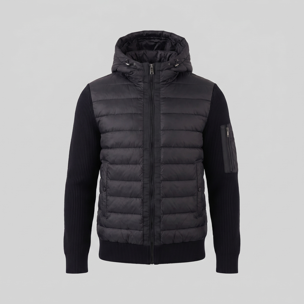 Men's Quilted Hybrid Hoodie Jacket – Ribbed Knit Sleeves