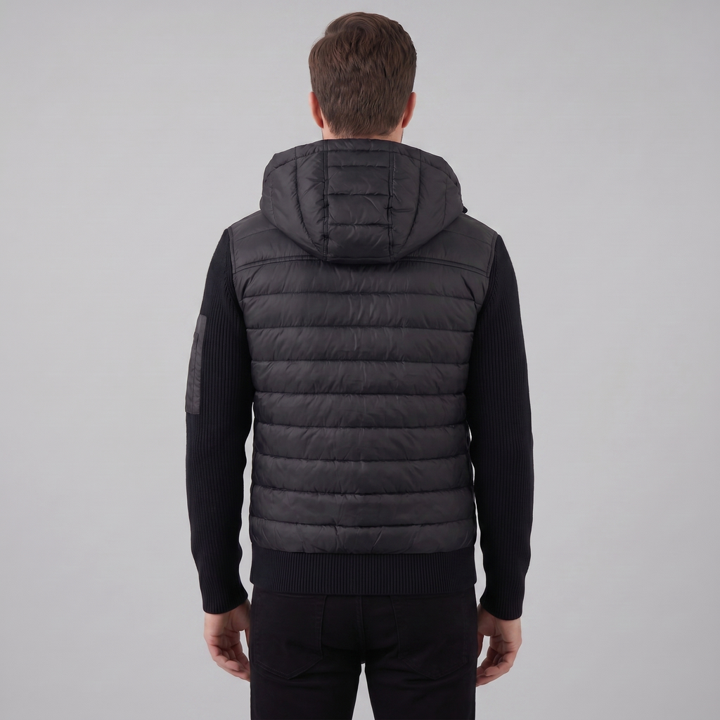 Men's Quilted Hybrid Hoodie Jacket – Ribbed Knit Sleeves