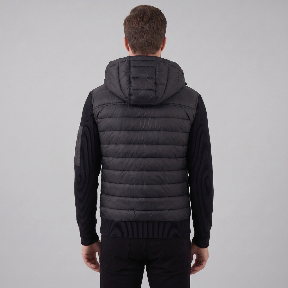 Men's Quilted Hybrid Hoodie Jacket – Ribbed Knit Sleeves