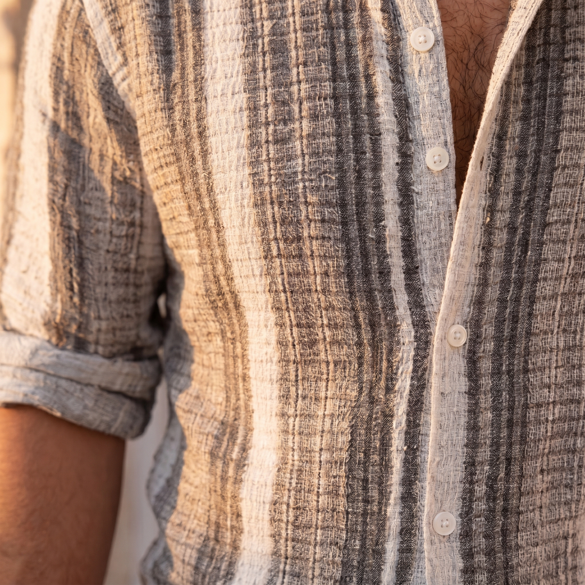 Men's Short Sleeve Striped Shirt – Breathable Textured Fabric
