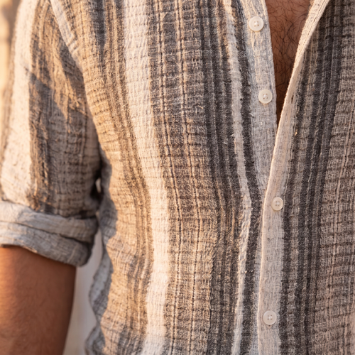 Men's Short Sleeve Striped Shirt – Breathable Textured Fabric