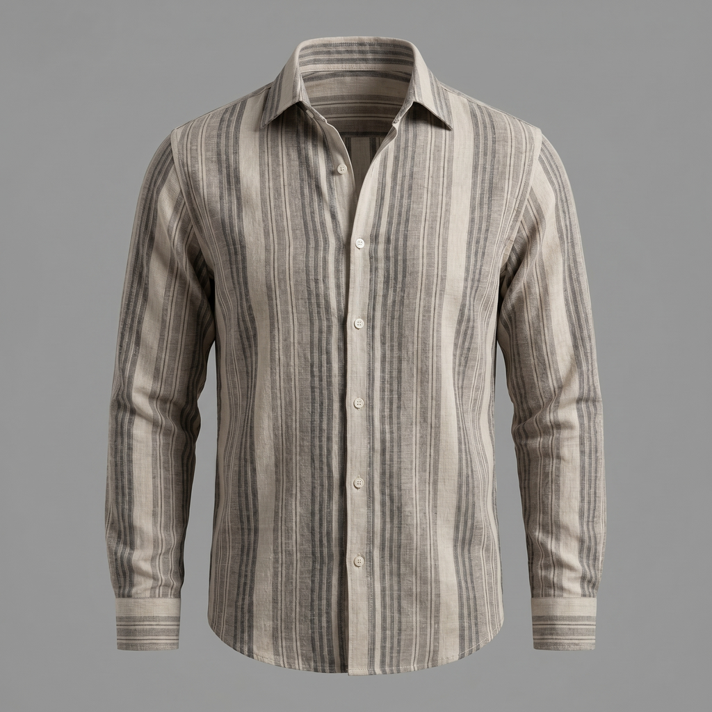 Men's Short Sleeve Striped Shirt – Breathable Textured Fabric
